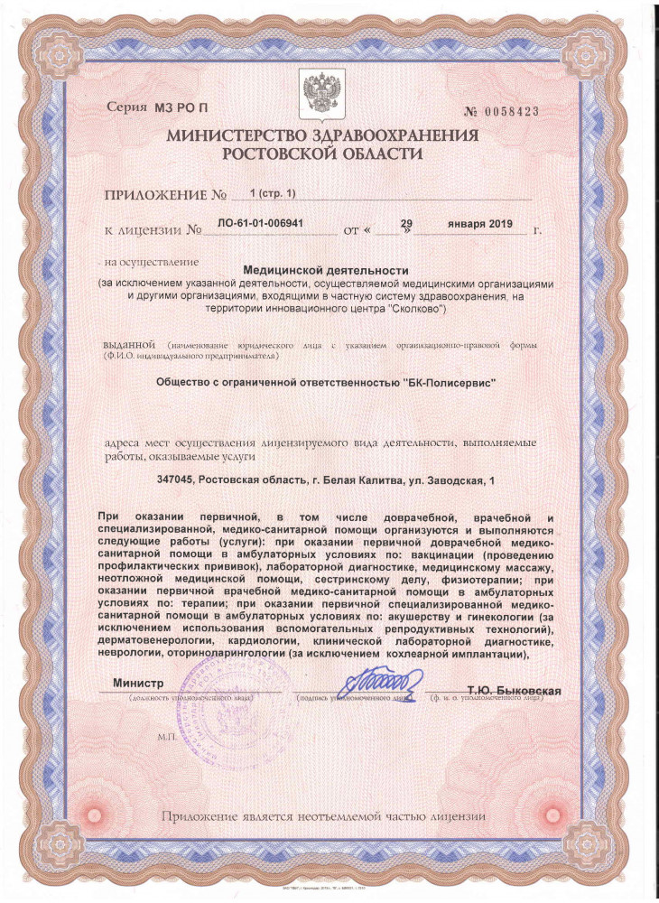 Министерство здравоохранения Ростовской области. Приложение 1 0